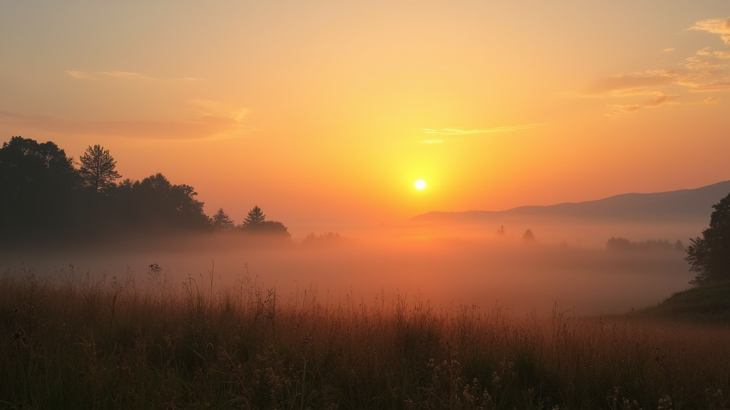 sunrise over a peaceful landscape, symbolizing a fresh start to the day
